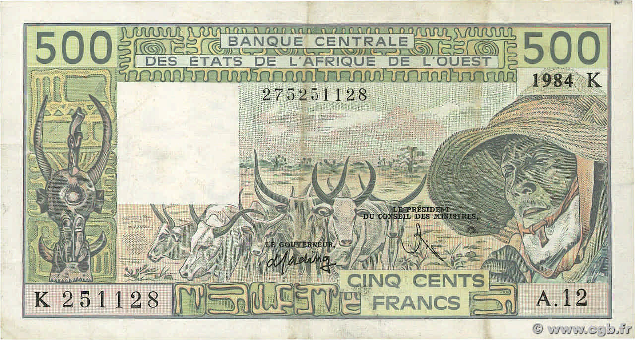 500 Francs ÉTATS DE L AFRIQUE DE L OUEST  1984 P.706Kg pr.TTB