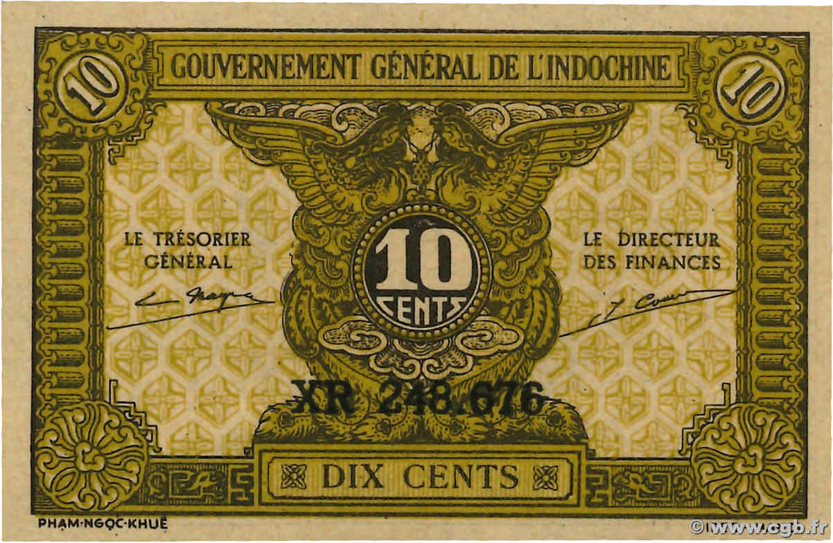 10 Cents INDOCHINE FRANÇAISE  1942 P.089a NEUF