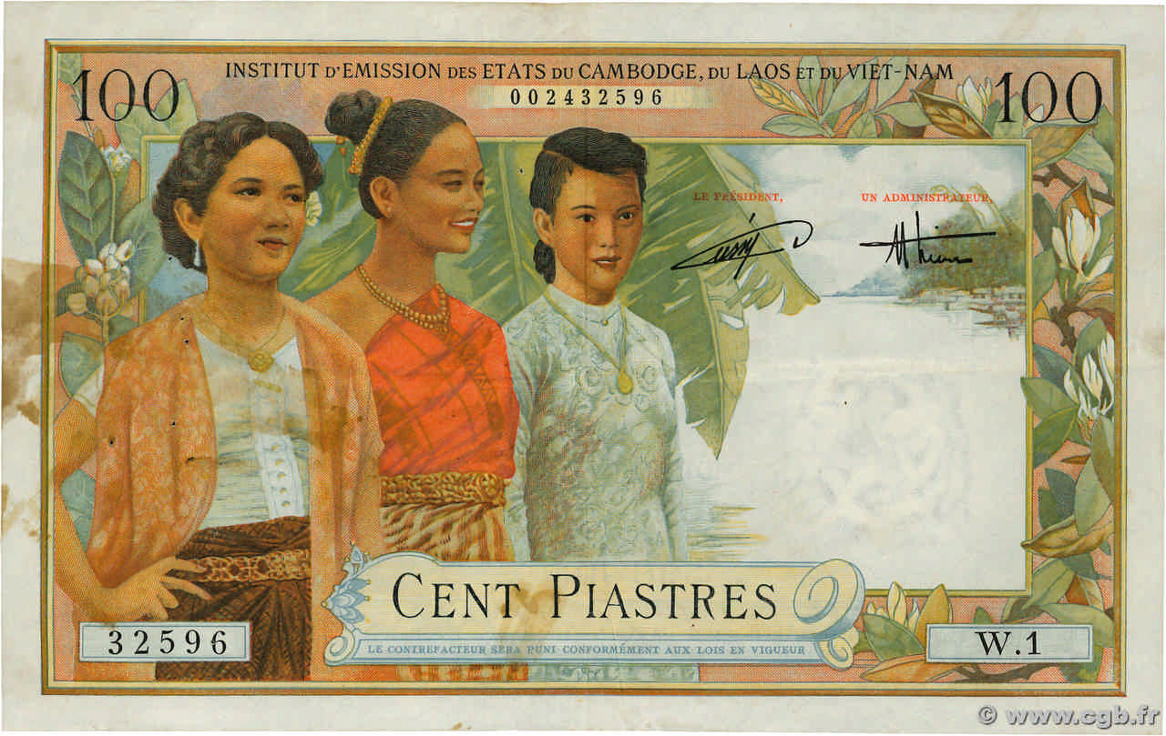 100 Piastres - 100 Dong FRENCH INDOCHINA  1954 P.108 VF