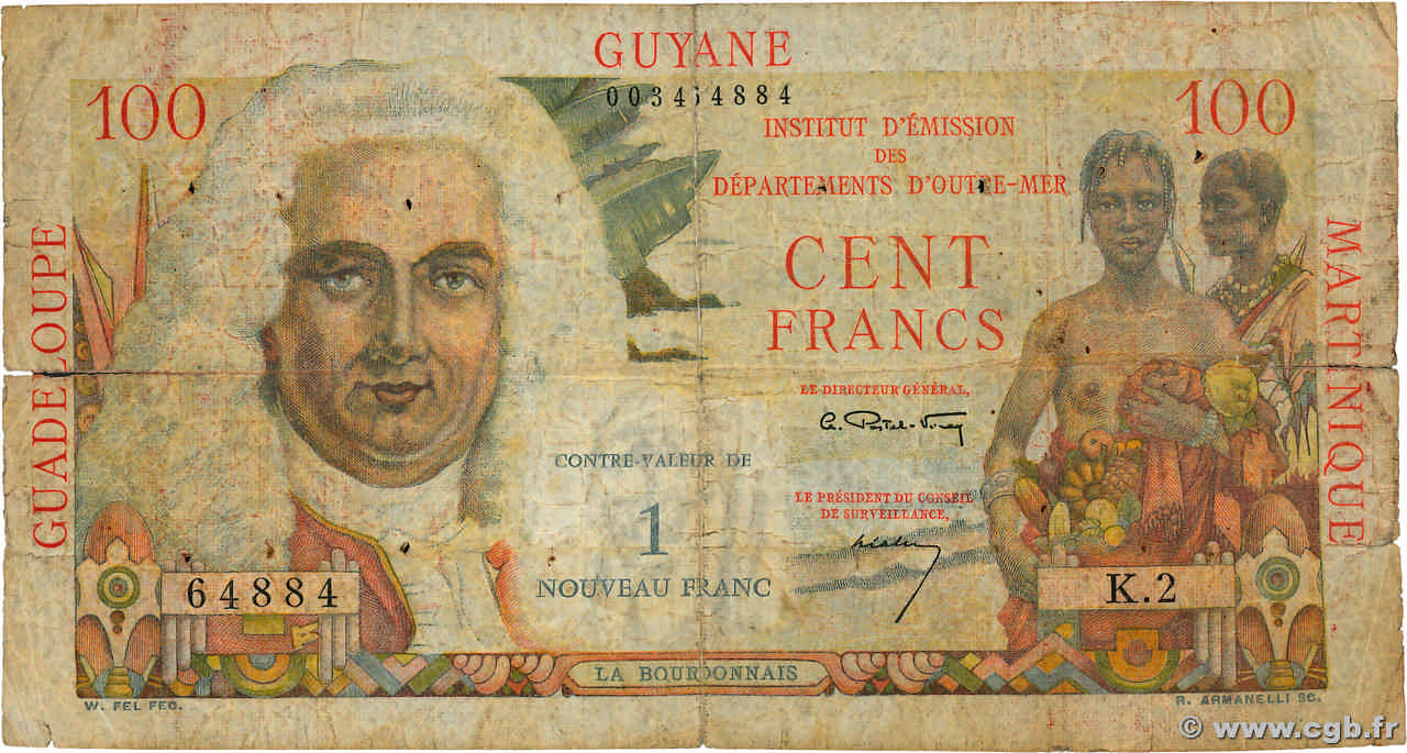 1 NF sur 100 Francs La Bourdonnais ANTILLES FRANÇAISES  1960 P.01a pr.B