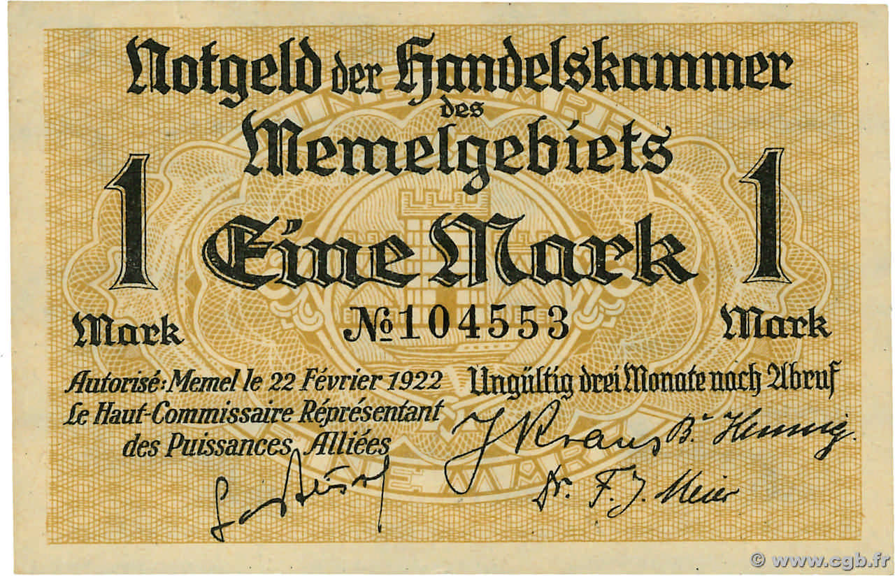 1 Mark  MEMEL  1922 P.02 SPL