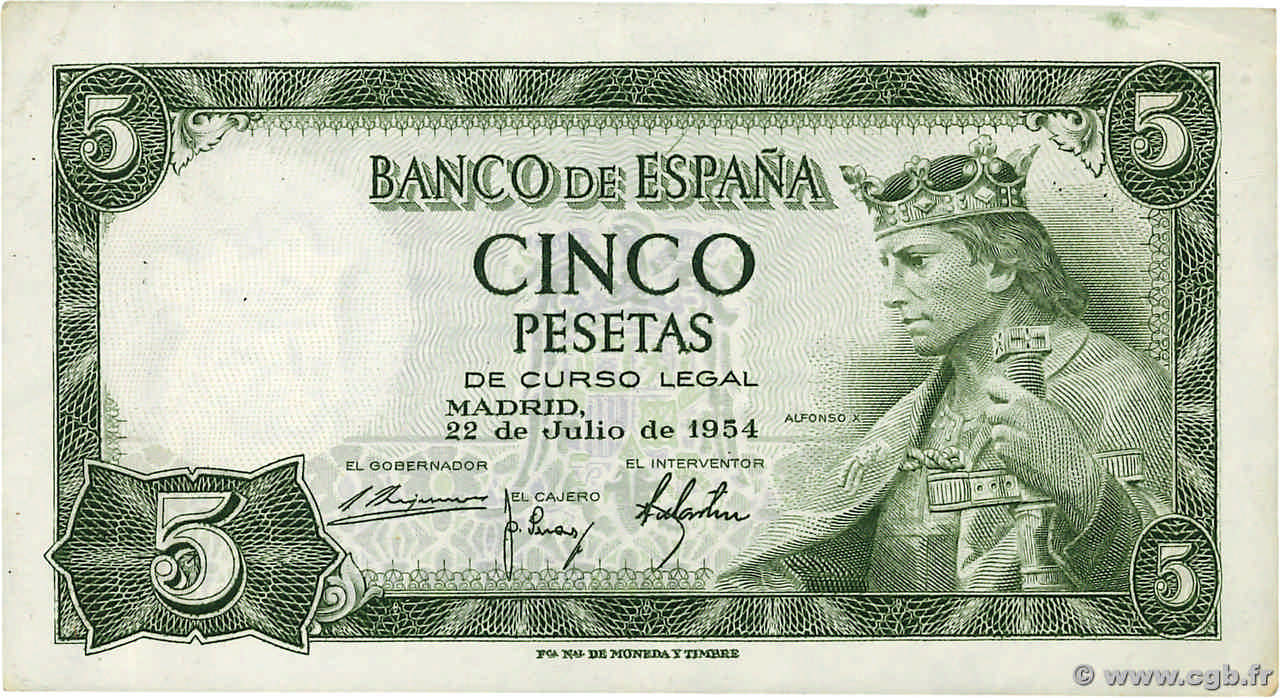 5 Pesetas ESPAGNE  1954  SUP