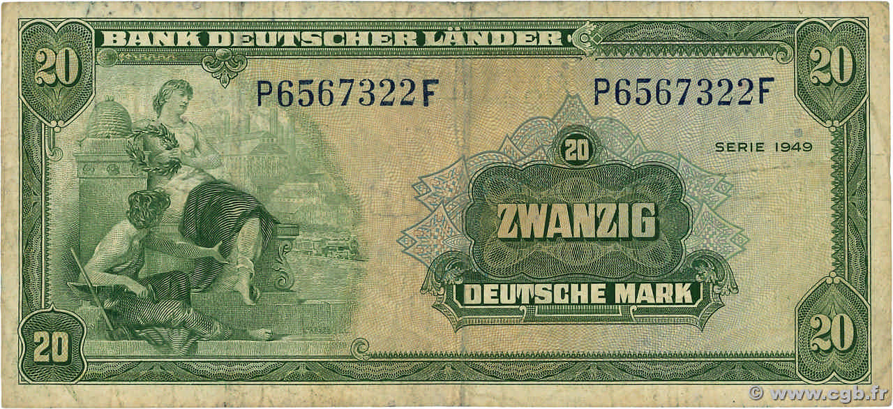 20 Deutsche Mark ALLEMAGNE FÉDÉRALE  1949 P.17a TB