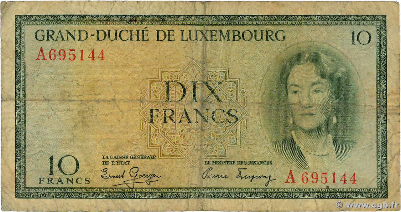 10 Francs LUXEMBOURG  1954 P.48a B