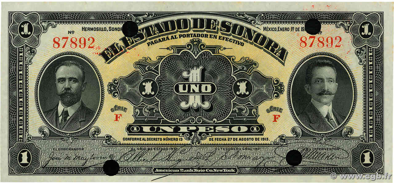 5 Pesos Annulé MEXIQUE Hermosillo 1915 PS.1071 NEUF