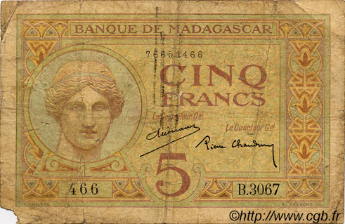 5 Francs MADAGASCAR  1937 P.035 B