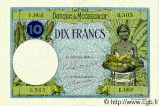 10 Francs MADAGASCAR  1948 P.036 AU
