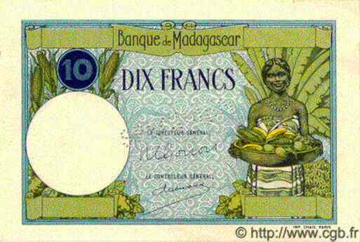 10 Francs Spécimen MADAGASCAR  1948 P.036s AU