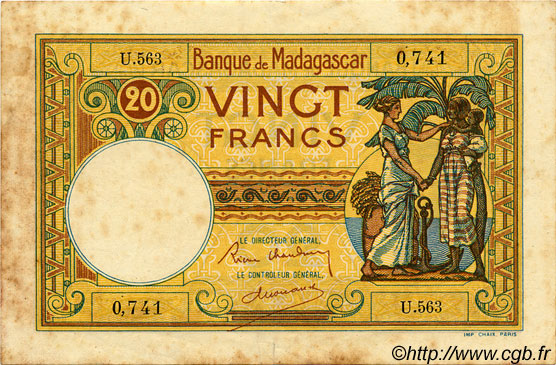 20 Francs MADAGASCAR  1937 P.037 TB