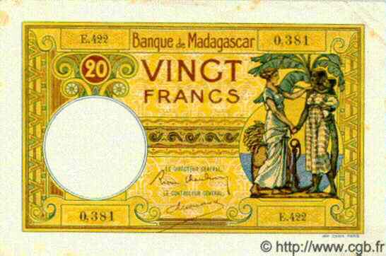 20 Francs MADAGASCAR  1940 P.037 TTB+