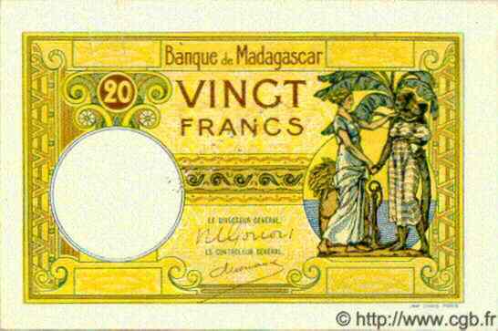 20 Francs Spécimen MADAGASCAR  1940 P.037s SUP