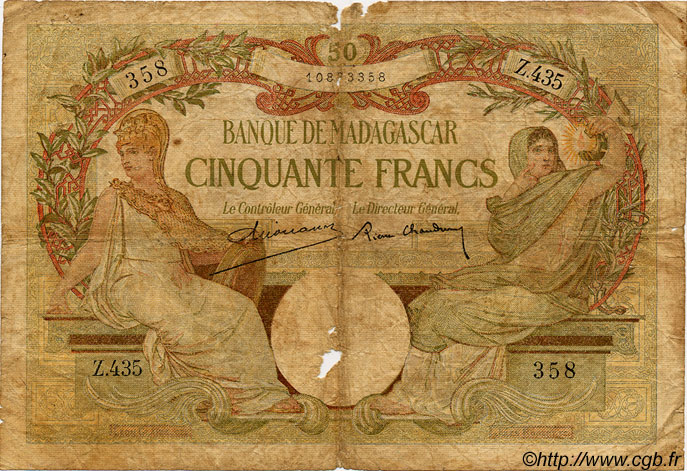 50 Francs MADAGASCAR  1940 P.038 B