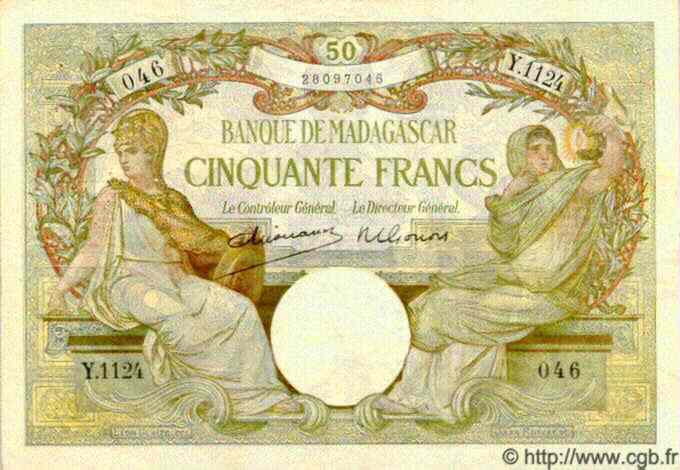 50 Francs MADAGASCAR  1940 P.038 TTB