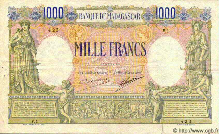 1000 Francs MADAGASCAR  1926 P.042 TTB