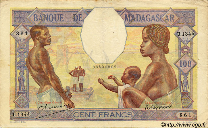 100 Francs MADAGASCAR  1940 P.040 TTB