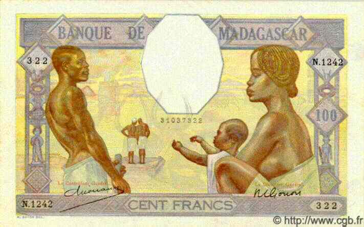 100 Francs MADAGASCAR  1948 P.040 AU-