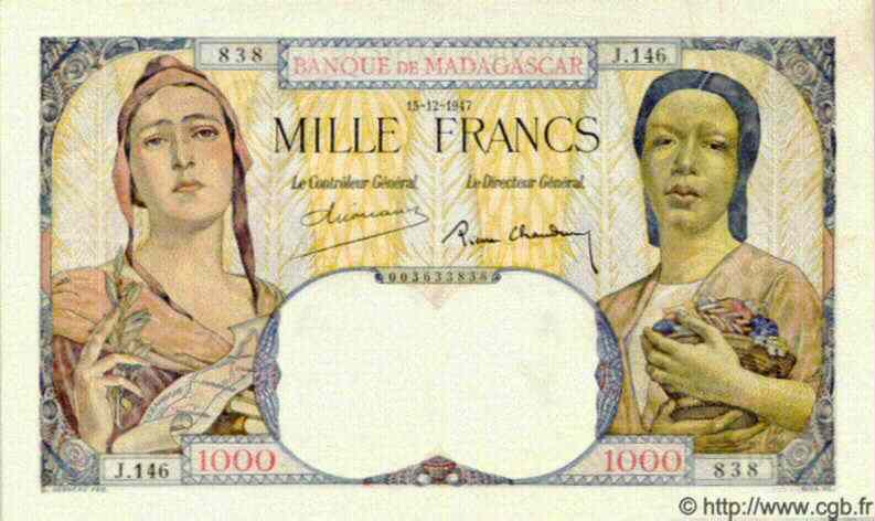 1000 Francs MADAGASCAR  1947 P.041 SPL+