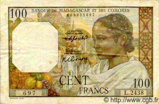 100 Francs MADAGASCAR  1950 P.046b pr.TTB