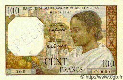 100 Francs Spécimen MADAGASCAR  1950 P.046bs SPL