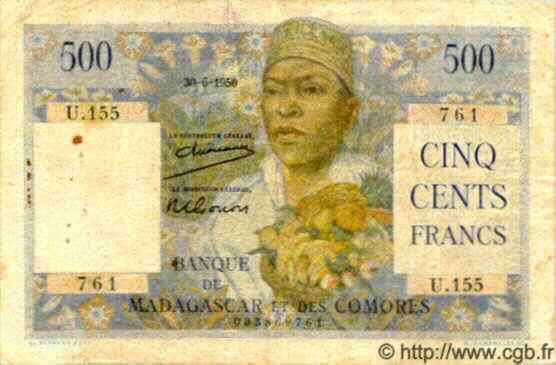 500 Francs MADAGASCAR  1950 P.047a F+