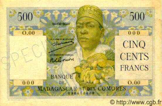 500 Francs Spécimen MADAGASCAR  1950 P.047as TTB+ à SUP