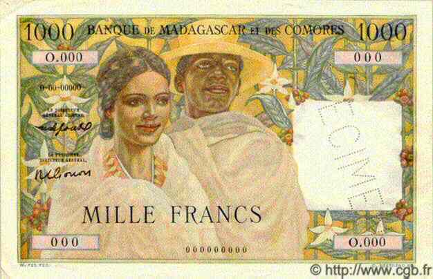 1000 Francs Spécimen MADAGASCAR  1951 P.048bs SUP+