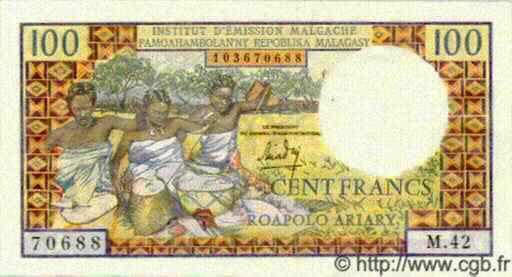 100 Francs - 20 Ariary MADAGASCAR  1966 P.057 SUP+