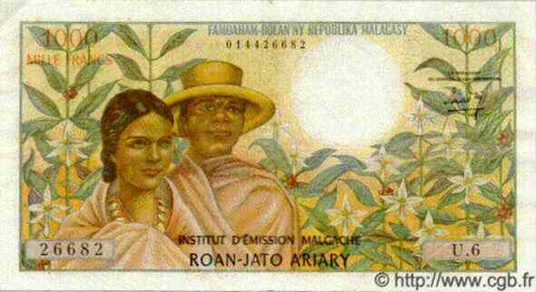 1000 Francs - 200 Ariary MADAGASCAR  1966 P.059 TB