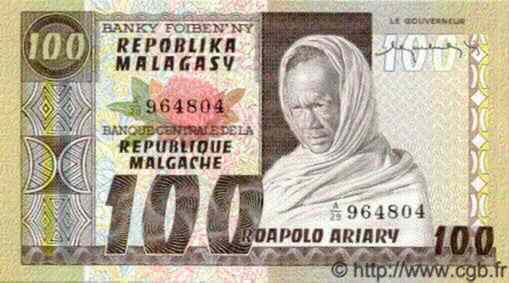 100 Francs - 20 Ariary MADAGASCAR  1975 P.063 NEUF