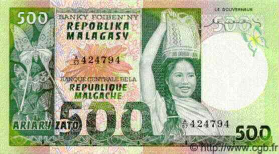 500 Francs - 100 Ariary MADAGASCAR  1975 P.064 NEUF