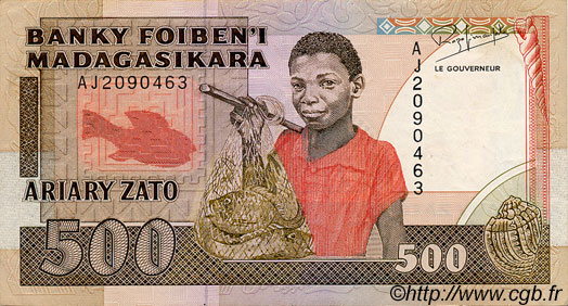 500 Francs - 100 Ariary MADAGASCAR  1988 P.071 SPL