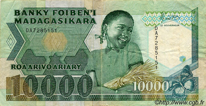 10000 Francs - 2000 Ariary  MADAGASCAR  1988 P.074 TB+ à TTB