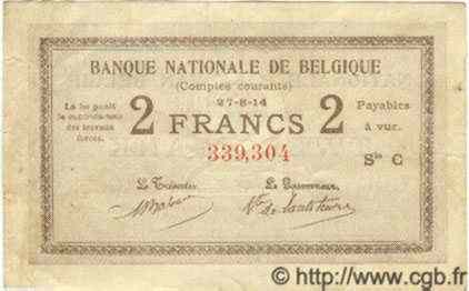 2 Francs BELGIEN  1914 P.082 fVZ