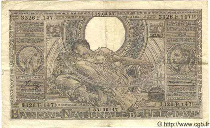 100 Francs - 20 Belgas BÉLGICA  1937 P.107 MBC