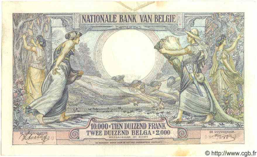 10000 Francs - 2000 Belgas BELGIEN  1942 P.105 VZ