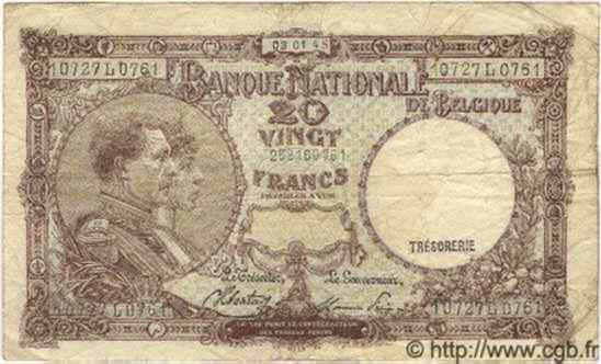 20 Francs BELGIQUE  1945 P.111 TB