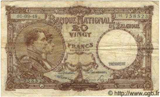 20 Francs BELGIUM  1948 P.116 F+