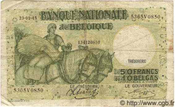 50 Francs - 10 Belgas BÉLGICA  1942 P.106 BC