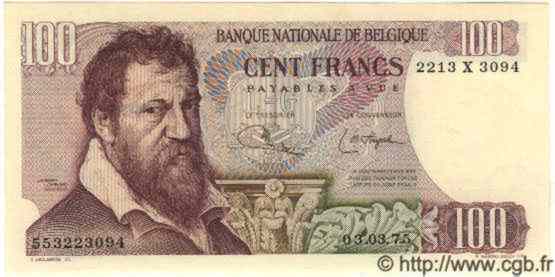 100 Francs BELGIEN  1975 P.134 ST