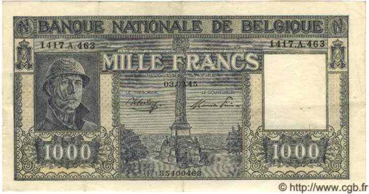 1000 Francs BELGIQUE  1945 P.128 TTB+