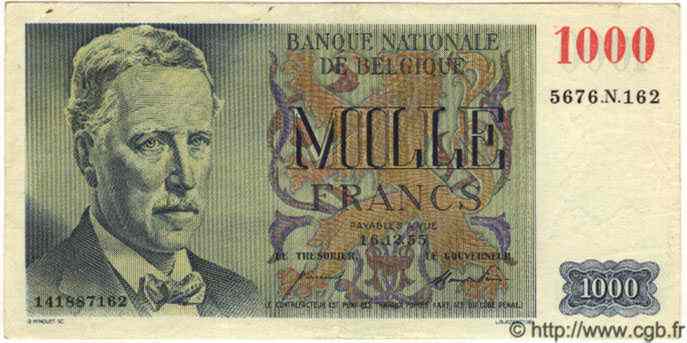 1000 Francs BELGIQUE  1955 P.131 TTB