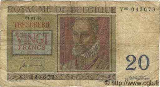 20 Francs BÉLGICA  1950 P.132a RC a BC