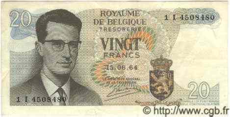 20 Francs BELGIQUE  1964 P.138 TTB+