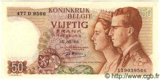 50 Francs BELGIUM  1966 P.139 VF+