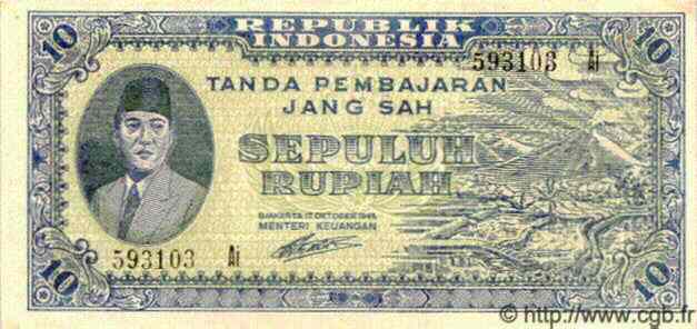 10 Rupiah INDONESIA  1945 P.019 SC+