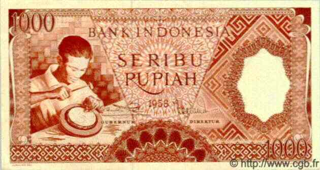 1000 Rupiah INDONESIA  1958 P.061 SC+
