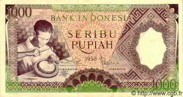 1000 Rupiah INDONESIA  1958 P.062 SC+