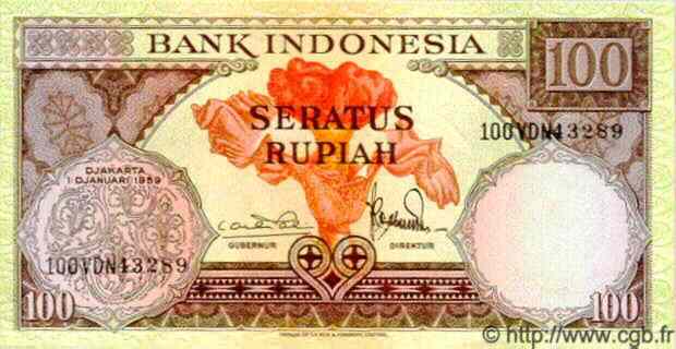 100 Rupiah INDONESIA  1959 P.069 FDC