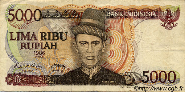 5000 Rupiah INDONESIA  1986 P.125a BC+
