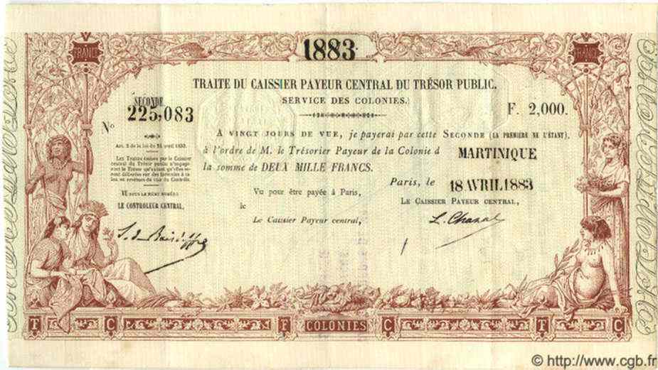 2000 Francs MARTINIQUE  1883 P.-- EBC+